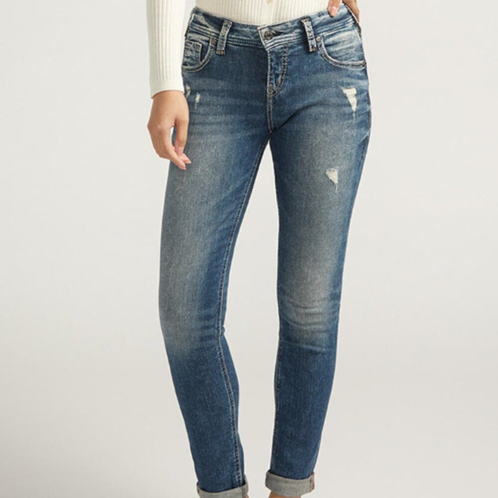 Silver Jeans Women's Girlfriend Mid Rise Indigo Skinny Jeans - Size 31